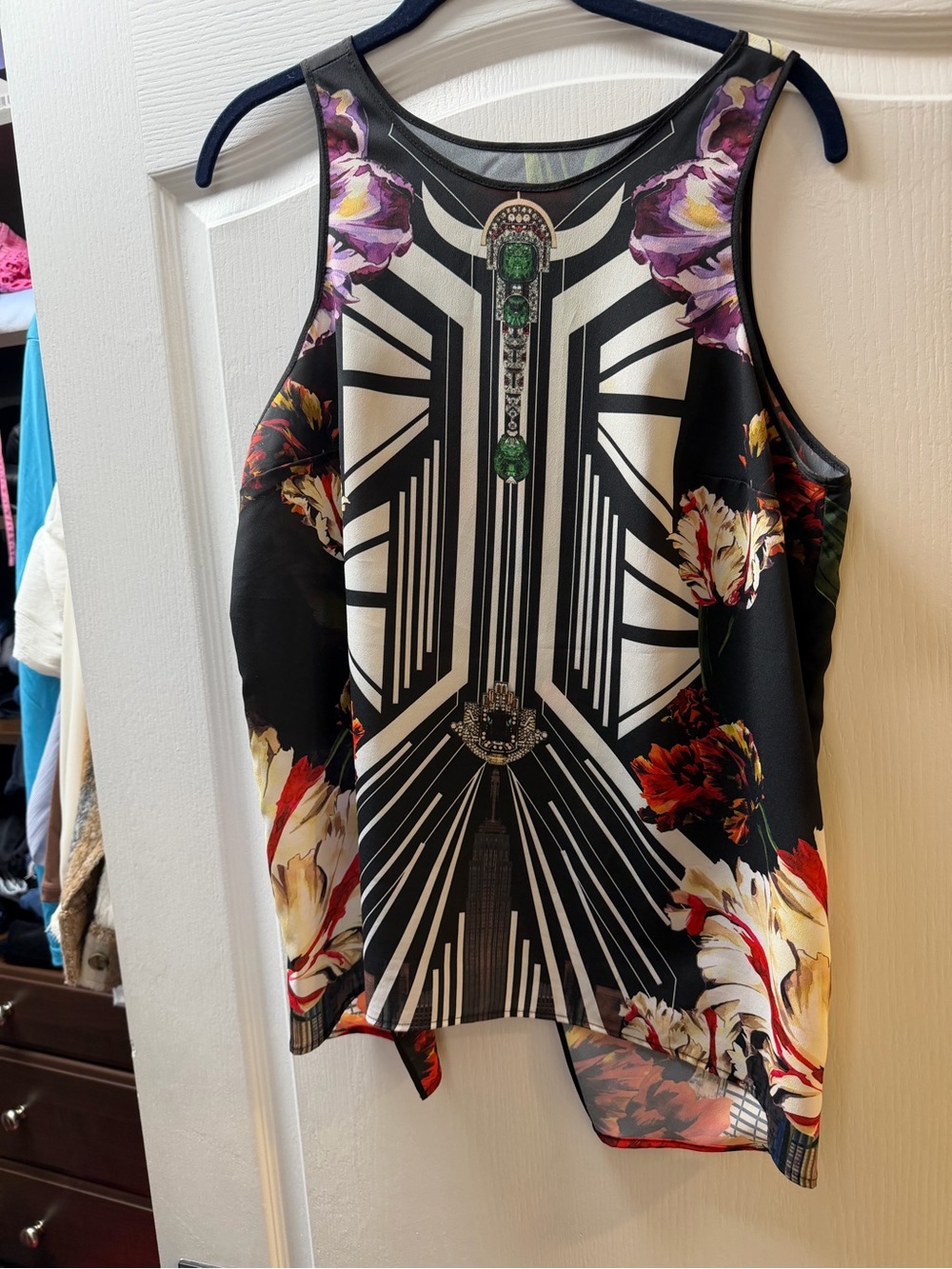 Clover Canyon Black Floral & Geometric Print Sleeveless Top